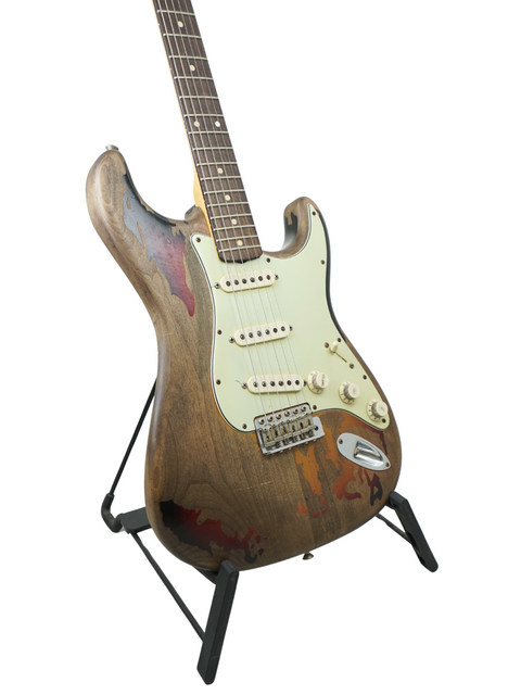 A 2005 Fender Custom Shop Rory Gallagher Signature Stratocaster with a striking painted body and neck, exhibiting a relic style.