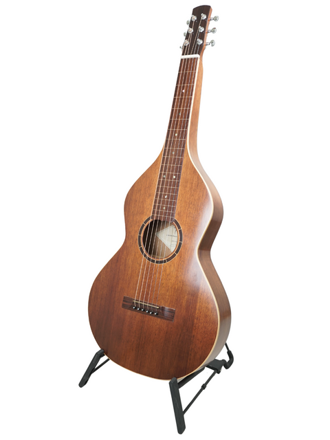 A 2007 Sachar Amos Custom 'Weissenborn' guitar resting on a stand, showcasing its craftsmanship.