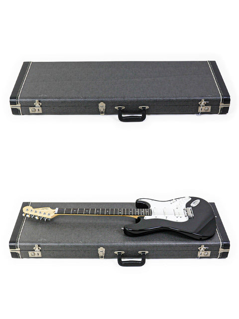 A sleek black guitar case features a white Fender Strat Plus Ultra, USA 1993, highlighting its elegant appearance.