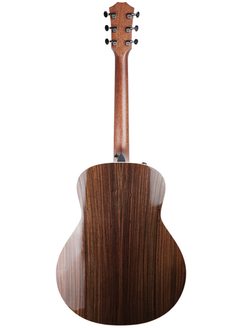 Back of a Taylor GT 811e acoustic guitar featuring a rich wooden finish, crafted in the USA, 2022 edition.