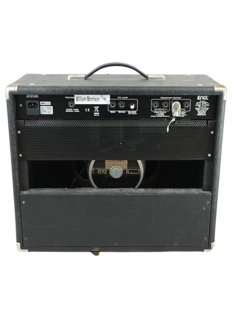 Black guitar amplifier with "William Morrison" label, speaker visible, on white background.