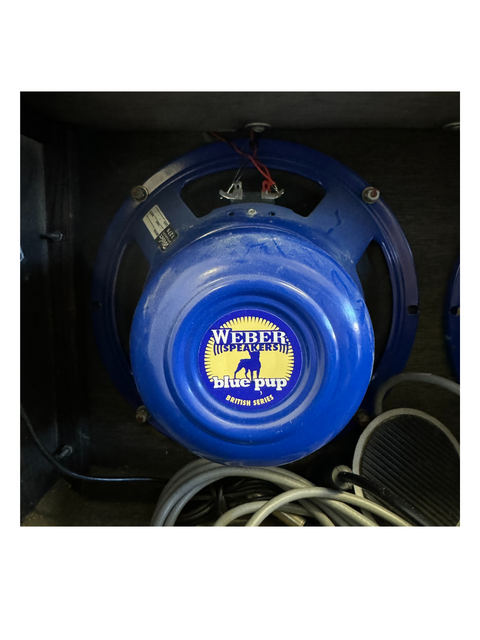 Classic 1964 Vox AC10 Twin speaker in blue, showcasing a vibrant yellow logo for a retro vibe.