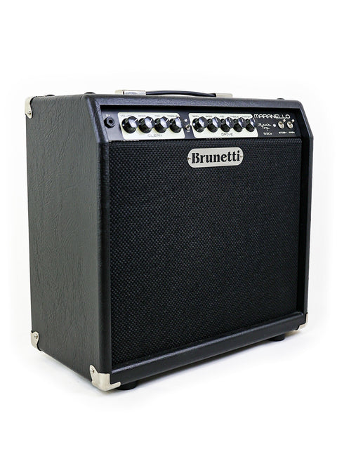 Side view of the Brunetti Maranello Black Top 1x12” Combo amplifier, emphasizing the durable construction and elegant design – Italy 2016.