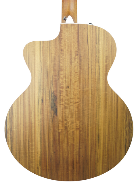 The wooden back of a Taylor 455ce 12-string acoustic guitar, highlighting its craftsmanship from the USA, 2011 model.
