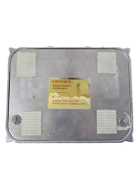 shiny metal box displaying a gold card, marked as Original Klon Centaur Silver "Non-Horsie" - USA, 1999.