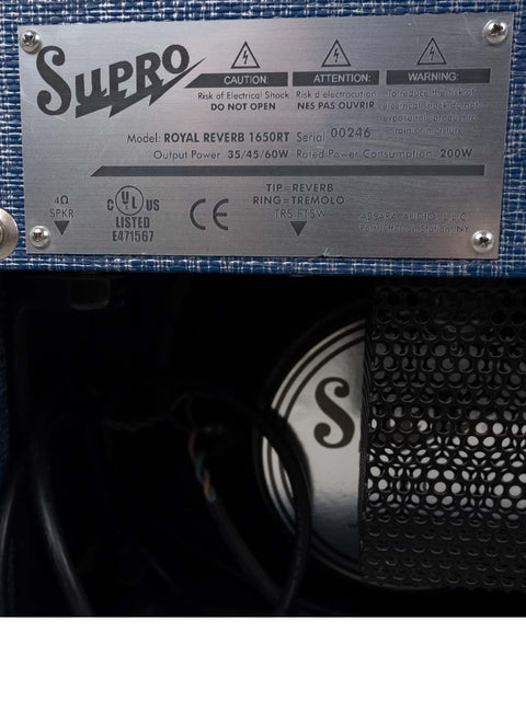 A Supro super bass guitar, model Royal Reverb 1650 RT Combo, highlighting its unique style and rich sound from 2014.