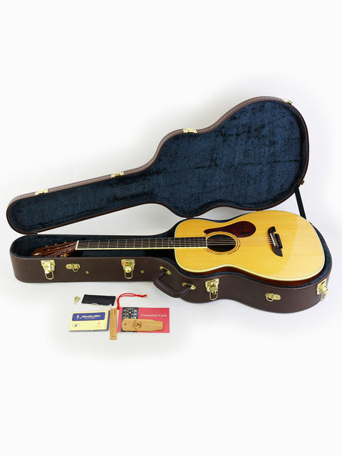 A stylish guitar case containing an Alvarez Yairi FYM95V guitar, emphasizing its exquisite design and heritage from Japan, 2008.