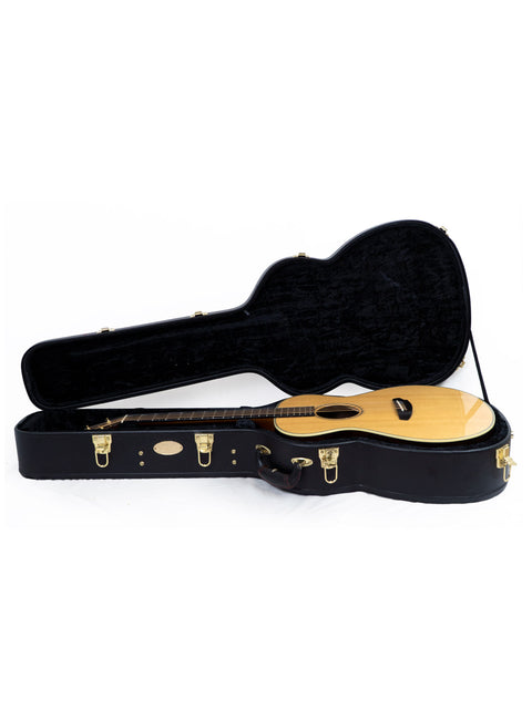 A stylish wooden guitar case features a Breedlove Journey Concert guitar, limited edition #22 of 50, from the USA, 2016.