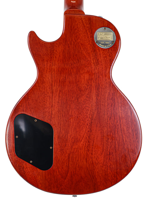Back view of a Gibson Custom Shop '59 Les Paul Standard R/I electric guitar with a beautiful wooden body.