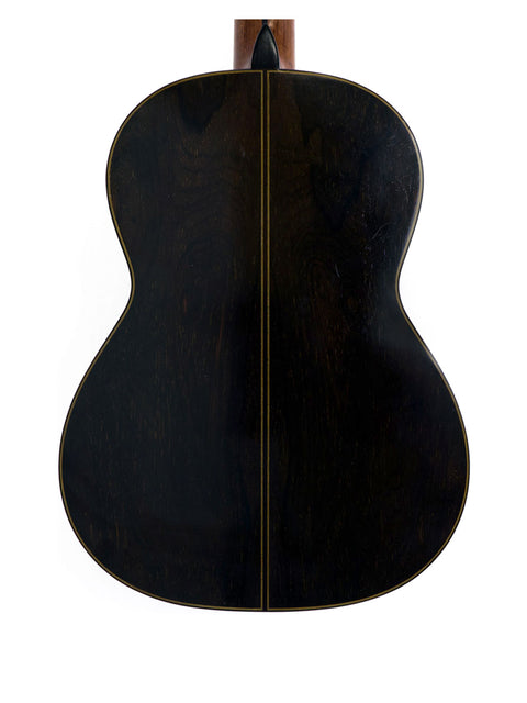 Black guitar with a wooden back and neck, Nakade Master 30 Grand Concert, Japan, 1976.