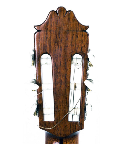 Detailed view of a Nakade Master 30 Grand Concert Guitar head, featuring a wooden body and neck, made in Japan, 1976.