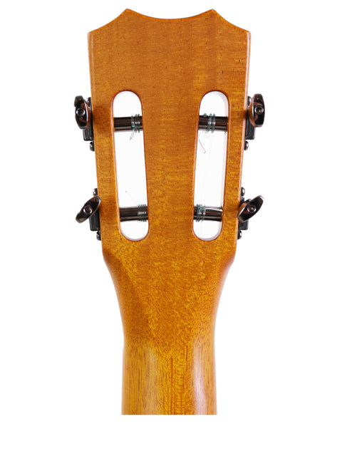 Detailed view of the neck of a Kanile’a Platinum Limited Edition Super Concert Ukulele, highlighting its elegant design.