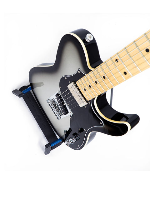 FGN Fujigen J Standard Iliad guitar featuring a sleek black body and vibrant blue pick guard, Tele style, Japan 2015.