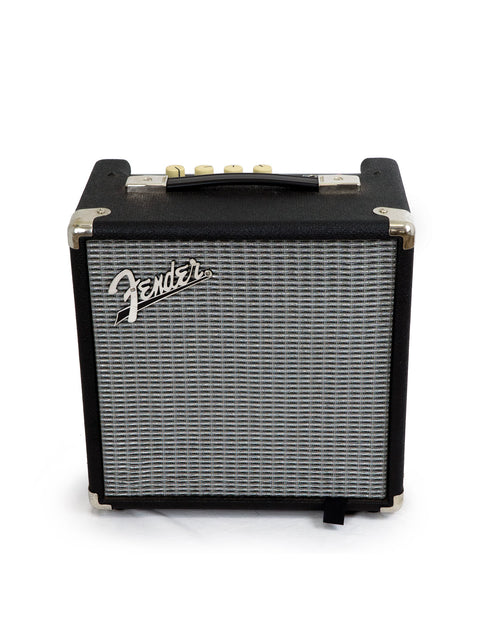 Fender Rumble 15 V3 Bass Combo Amp featuring a sleek black body with elegant silver trim, designed for powerful sound.