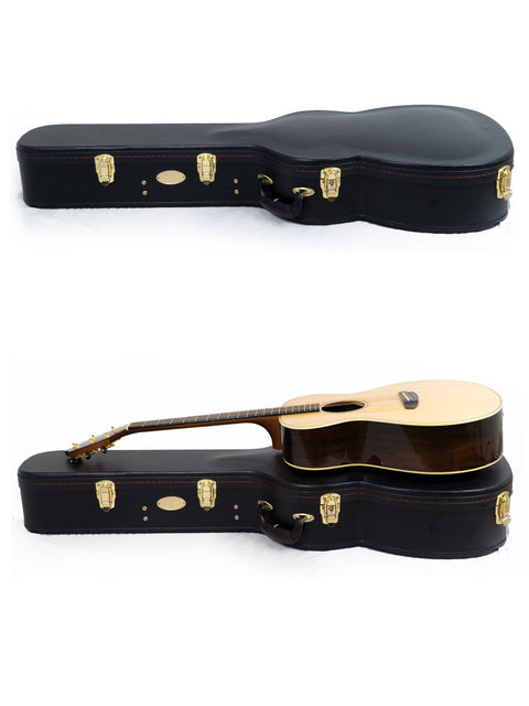 Image displays two angles of a Breedlove Journey Concert guitar case, highlighting its unique features and limited edition status, #22 of 50.