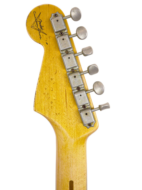 Image of the neck of a Fender Custom Shop ’56 Stratocaster Relic from 2008, emphasizing its unique relic finish.