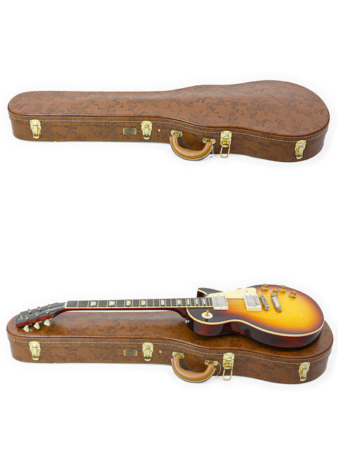 Inside a case, two guitars are displayed, one being a 2020 Gibson Custom Shop 60th Anniversary 1960 Les Paul Standard R/I.