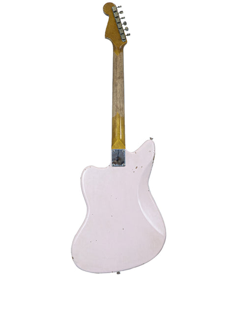 Rittenhouse JM-63, a pink guitar with a wooden body and neck, made in the USA in 2020.