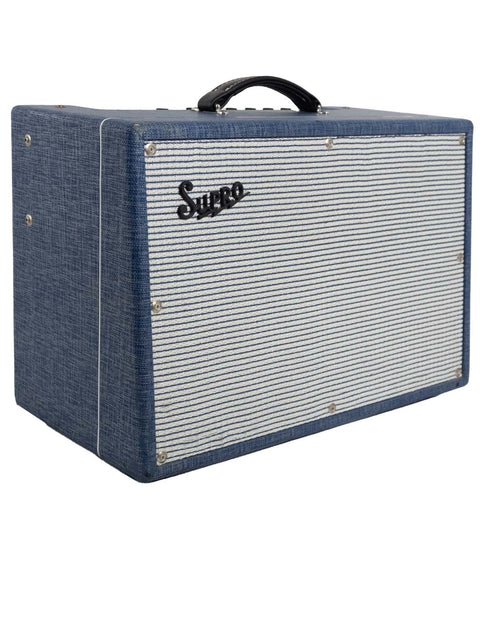 SG-50 vintage guitar amplifier, Supro Royal Reverb 1650 RT Combo from 2014, featuring a retro aesthetic and powerful audio.