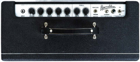 The Carr Rambler Combo Amp features a stylish black design with a durable case and handle, perfect for musicians on the go.