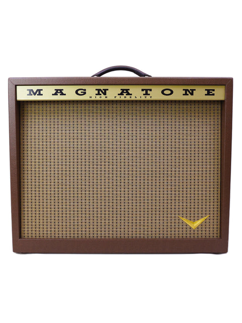 The Magnatone Twilighter 1x12 Combo amplifier in a rich brown finish, highlighting its classic style and craftsmanship from 2021.