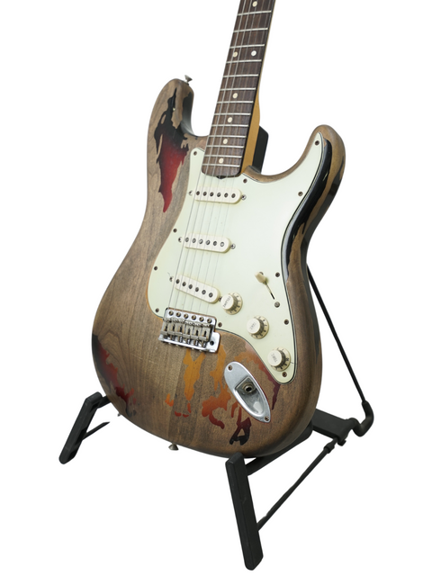A 2005 Fender Custom Shop Rory Gallagher Signature Stratocaster featuring a distinctive paint job and relic design.