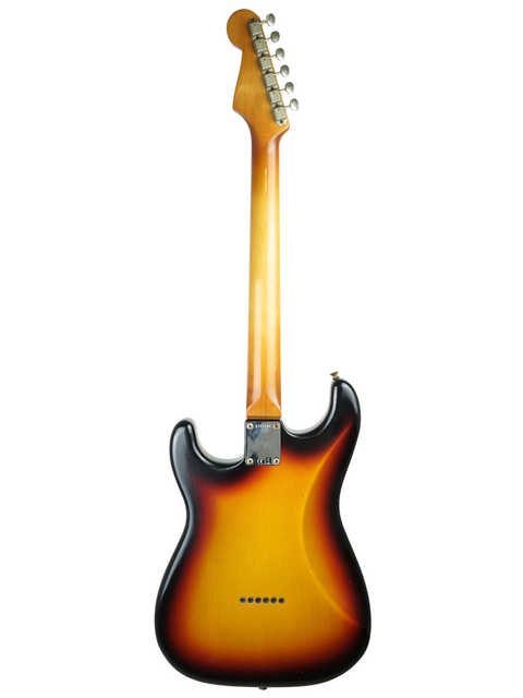 A Fender Custom Shop '60 Stratocaster Hardtail with a stunning sunburst finish, showcasing its craftsmanship and design.