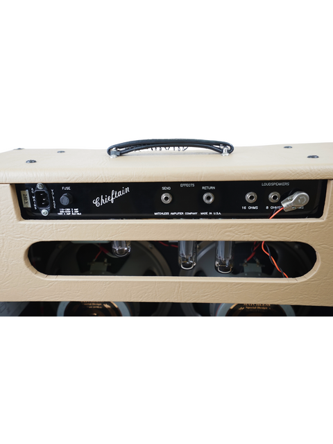 A Matchless Chieftain 2 x 12" guitar amplifier from 2005, designed for Fender Stratocaster guitars, showcasing its vintage appeal.
