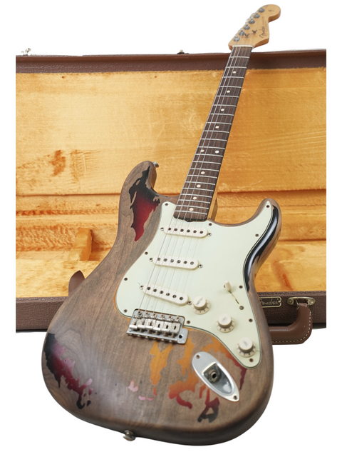 A beautifully painted 2005 Fender Custom Shop Rory Gallagher Signature Stratocaster, highlighting its relic craftsmanship.