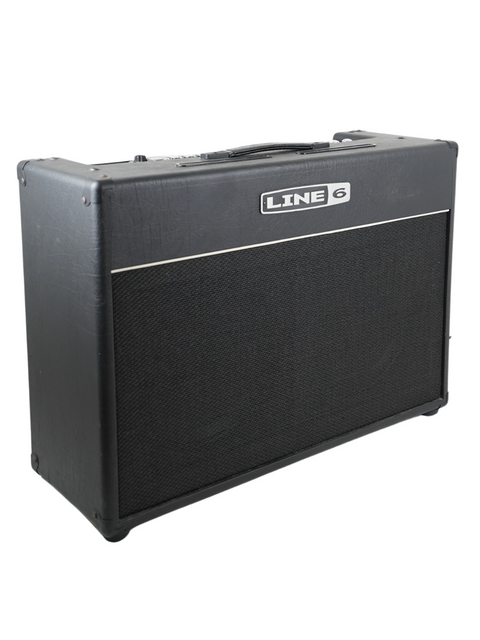 A black Line-6 Vetta II guitar amplifier set against a white backdrop, highlighting its stylish appearance and 2004 model year.