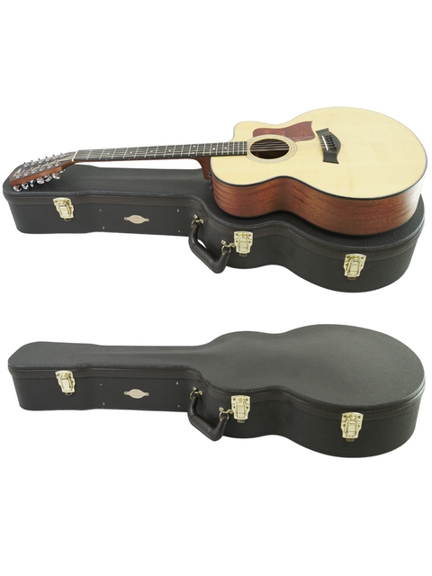A pair of guitars in their cases against a white backdrop, showcasing a 2011 USA-made Taylor 355ce 12-String.