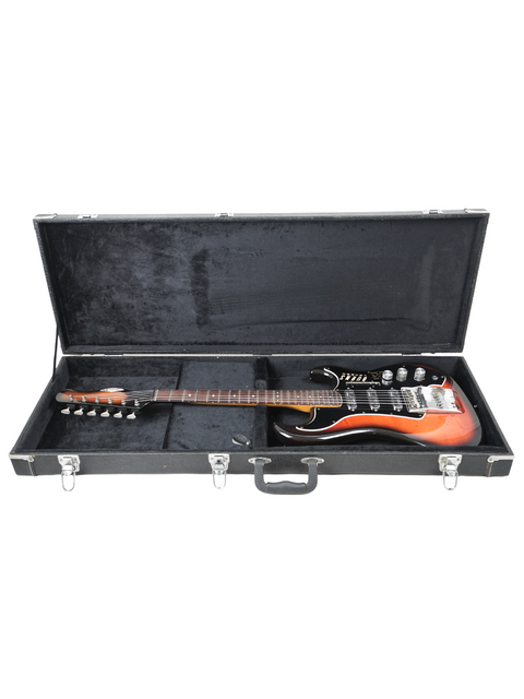 A vintage Burns Split Sound guitar case from 1964, featuring a guitar inside, perfect for music lovers and collectors.