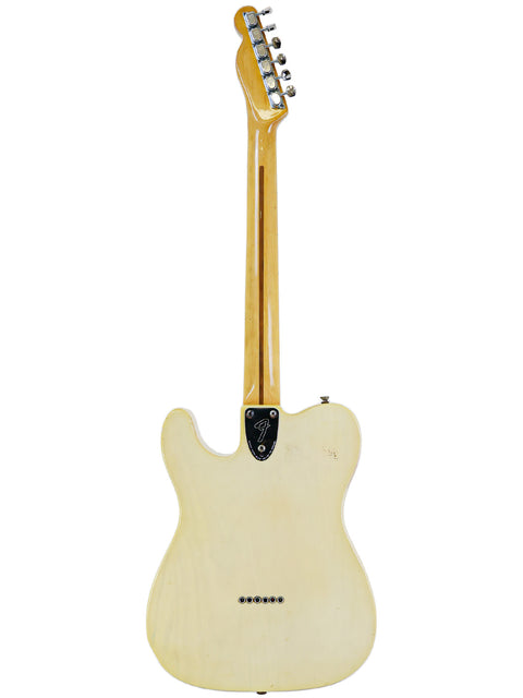 A white Fender Telecaster Custom guitar with a wooden body and neck, crafted in the USA, 1978 model.
