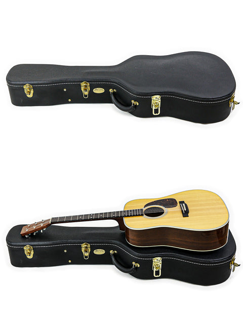 Acoustic guitar case displayed from two angles, featuring the Martin D-28 CFM IV 55th Birthday Limited Edition from 2009.