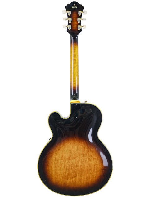 An Ibanez JP20 Joe Pass Signature guitar with a striking sunburst finish, made in Japan in 1982, highlighting its classic design.