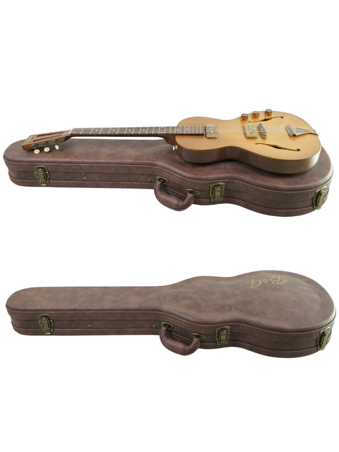 B&G Private Build 'Little Sister' - Israel 2021 guitar placed inside its custom brown hard-shell case, highlighting the protective storage.
