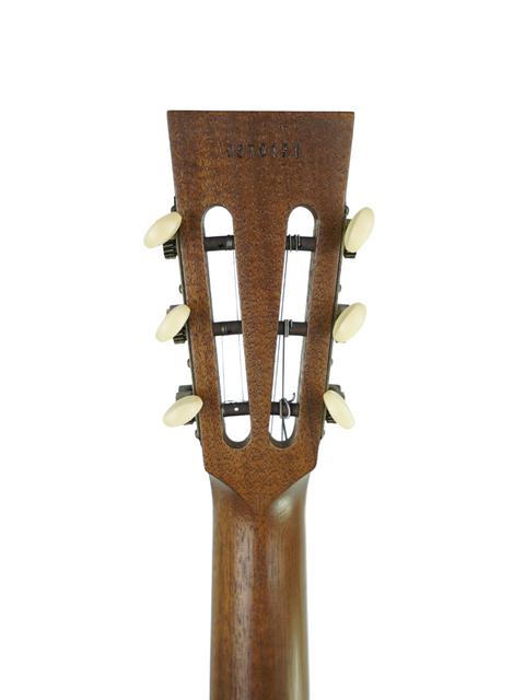 Back of the headstock on B&G 'Little Sister,' highlighting the vintage-style open tuners and smooth wood finish.