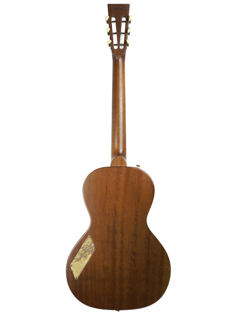 Back view of B&G Private Build 'Little Sister,' showcasing the smooth mahogany finish and unique plate detail.