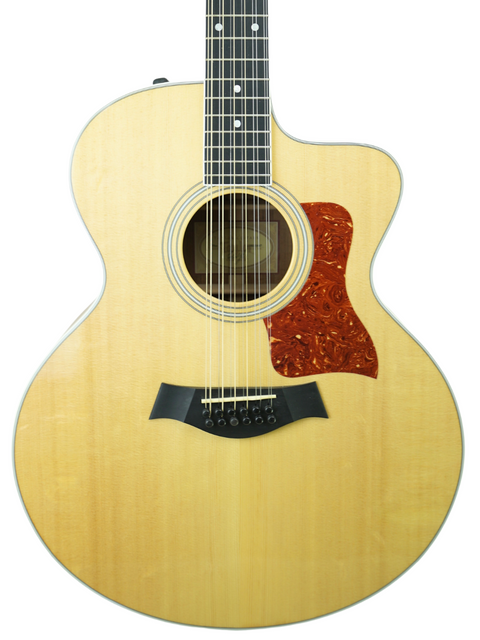 Beautiful Taylor 455ce 12-string grand acoustic guitar, made in the USA in 2011, featuring a rich wood finish and elegant curves.