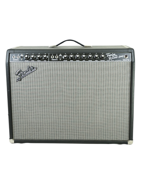 Black Fender Twin Reverb guitar amplifier on a white background.
