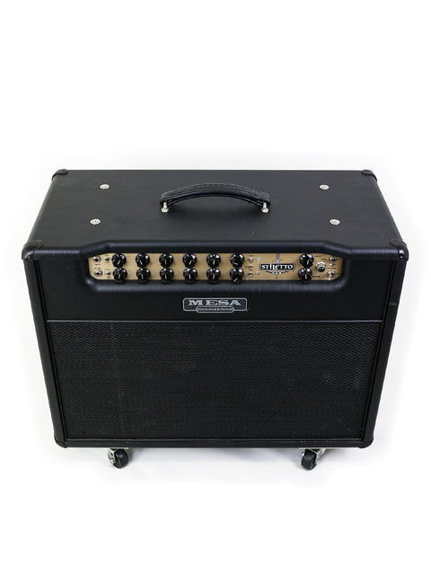 Black Mesa Boogie Stiletto Ace 2x12" guitar amplifier combo from 2004, showcasing a stylish black head and robust build.