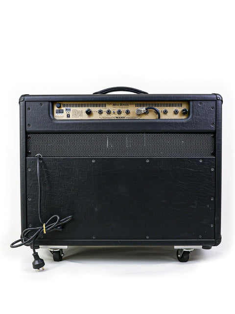  Black Mesa Boogie Stiletto Ace 2x12" guitar amplifier positioned on a white surface, highlighting its modern and stylish appearance.
