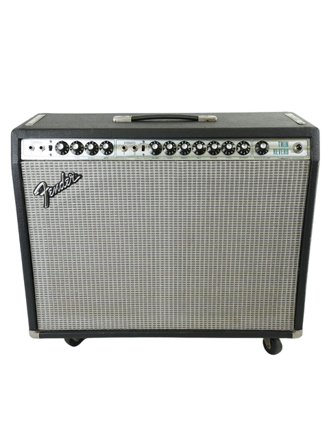 Classic 1976 Fender Twin Reverb amp featuring dual 12" speakers, ideal for a rich, vibrant Stratocaster sound.