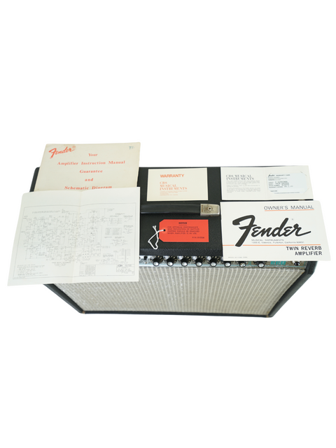 Classic 1976 Fender Twin Reverb guitar amplifier, complete with original box and papers, featuring a 2 x 12" combo design.