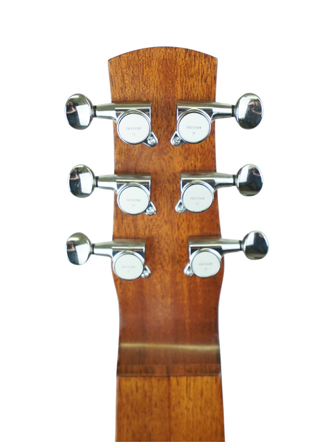 Close-up image of the neck of a Sachar Amos Custom 'Weissenborn' acoustic guitar from 2007, emphasizing its fine details.