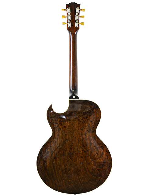 Close-up of a 1959 Vintage Gibson ES-225TD guitar, highlighting its rich wooden back and neck craftsmanship.