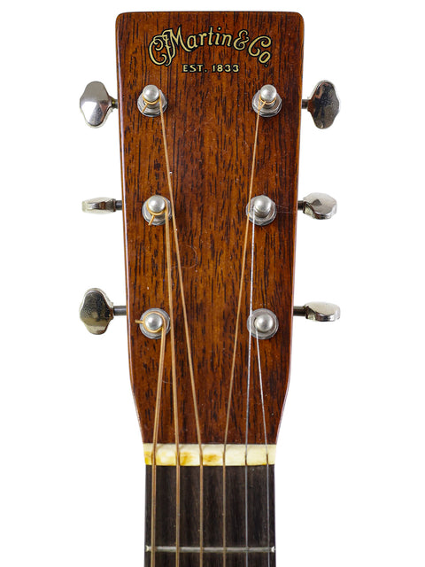 Close-up of the headstock on a Martin Sting Mini Signature Edition acoustic guitar, #35 of 100, signed by Sting, USA 2005.