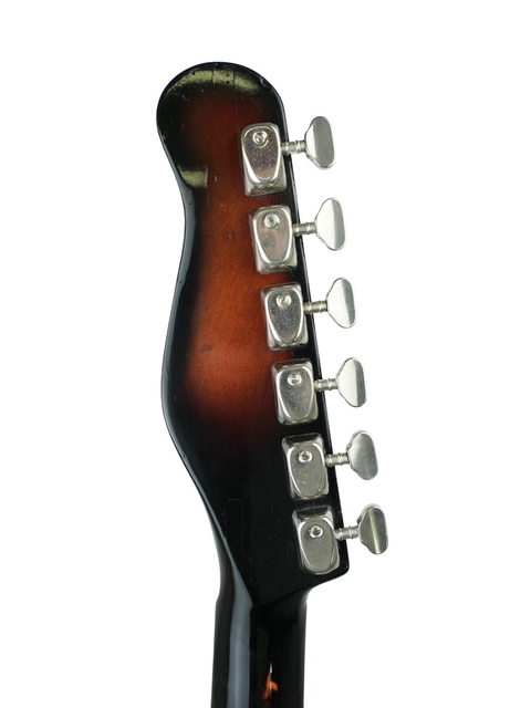 Detailed view of a 1964 Burns Split Sound electric guitar neck, highlighting its vintage features and classic style.