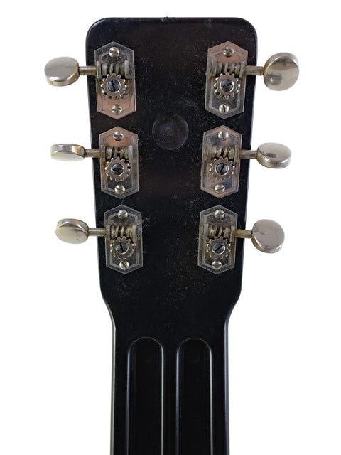 Detailed view of the neck of a 1930s Rickenbacher Electro B-6 lap steel guitar, highlighting its vintage craftsmanship.