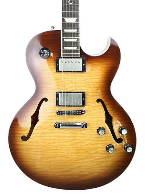 Electric guitar with a sunburst finish, Gibson Custom ES-137 Classic, USA 2009 model, showcasing its vibrant colors.